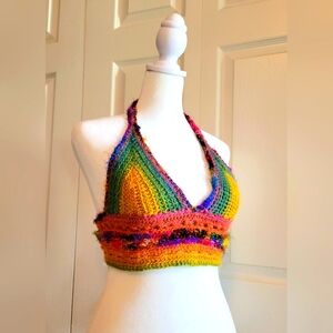 HANDMADE Crocheted Rainbow Halter Tie Top